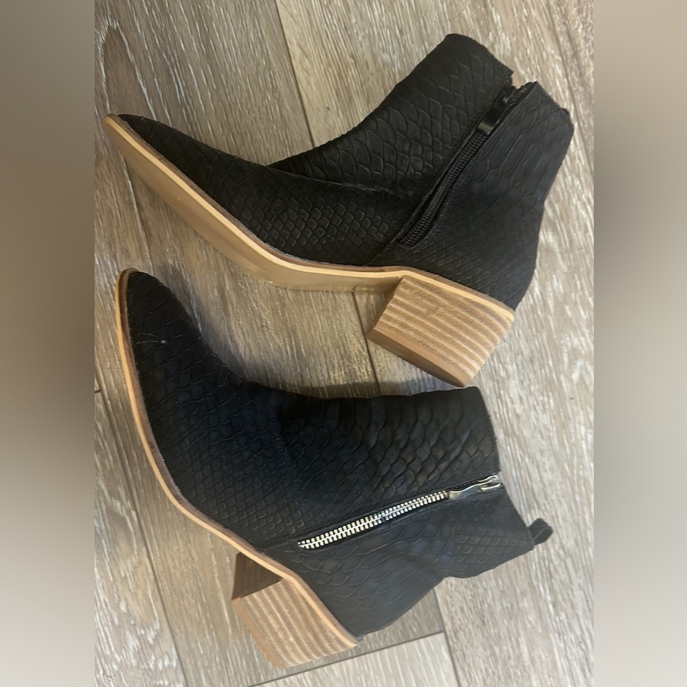 Black snake print ankle boots
